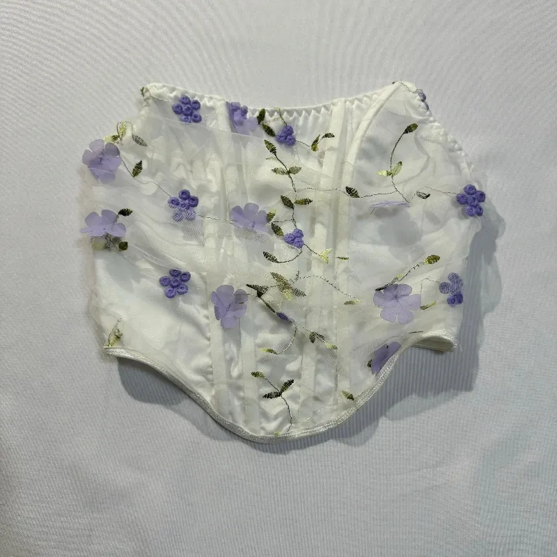 Top Corto Corset con Flores Moradas