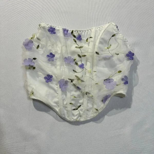 Top Corto Corset con Flores Moradas