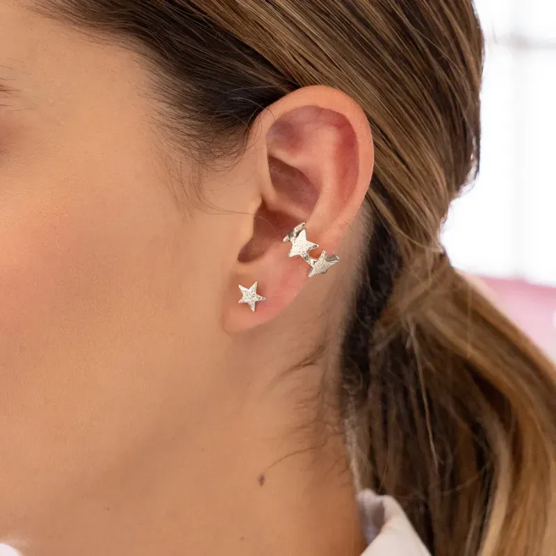 Set De 1 Par De Topos Y 1 Earcuff silver