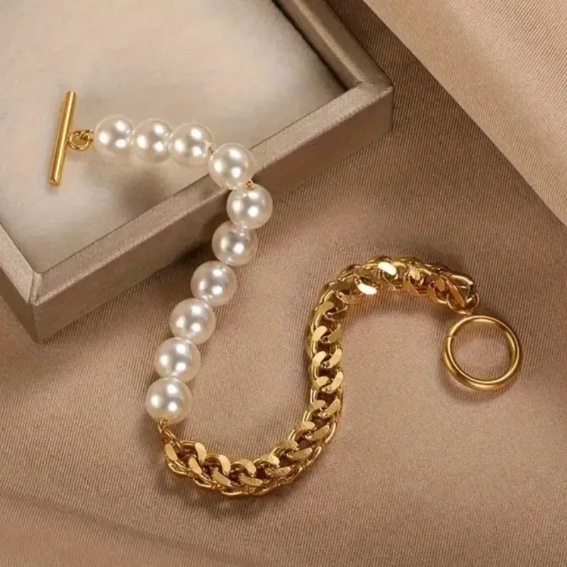 Pulsera dorada/ Perla Imitación