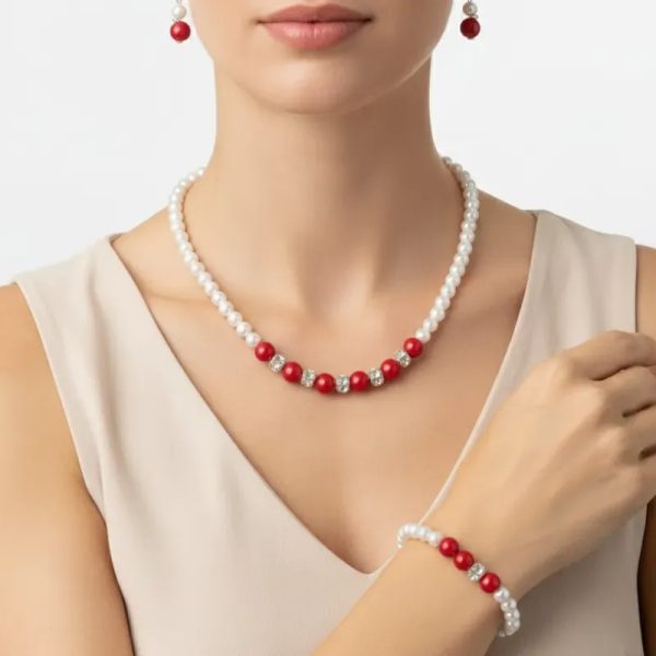 Set de collar de perlas , aretes y pulso
