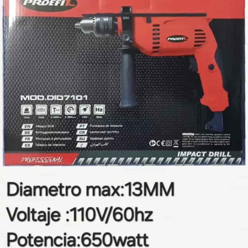 TALADRO Proefix * 650W - 110VOLT- 2800RPM-Mazorca ○13MM Carbones de respuesto*Nivel Incorporado