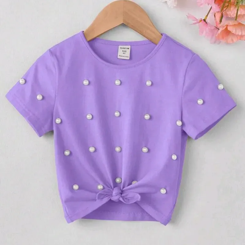 Camiseta malva d manga con perla