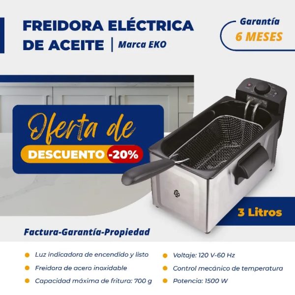  *Freidora Eléctrica de Aceite 3.0 L Marca EKO*