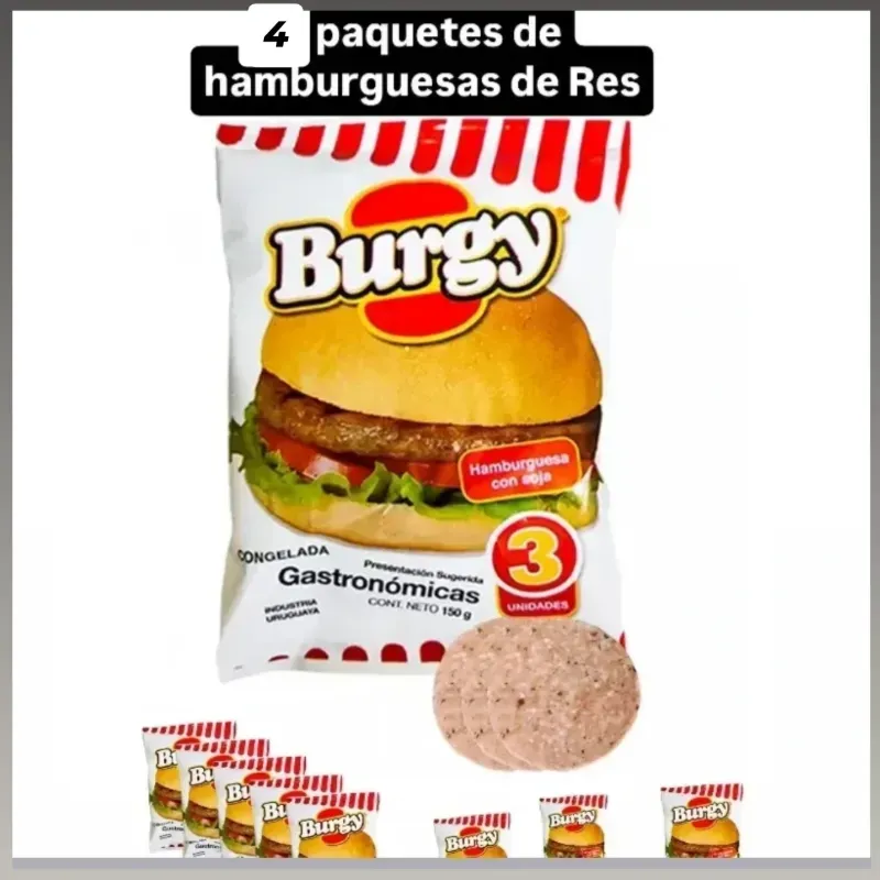 4 PAQUETES DE HAMBURGUESA DE RES CON SOJA 
