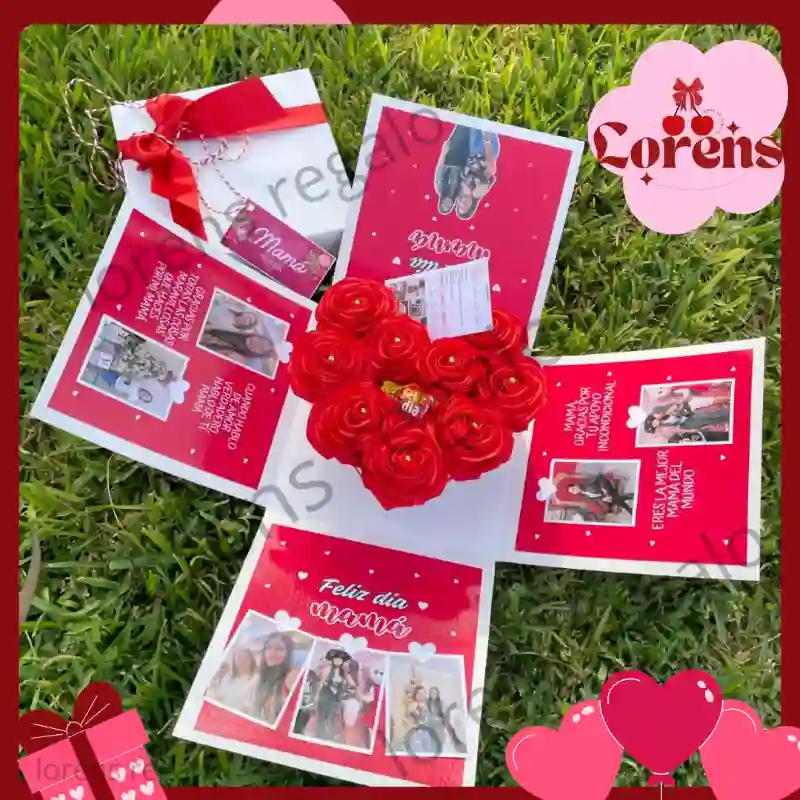 Caja sorpresa y flores 