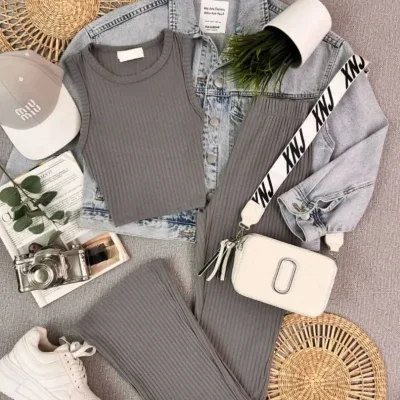 Conjunto Gris blusa y pantalon
