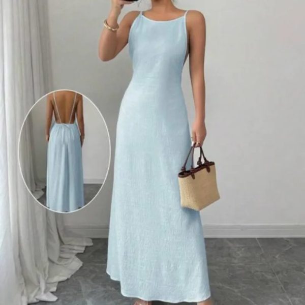 Vestido azul de lino con espalda afuera