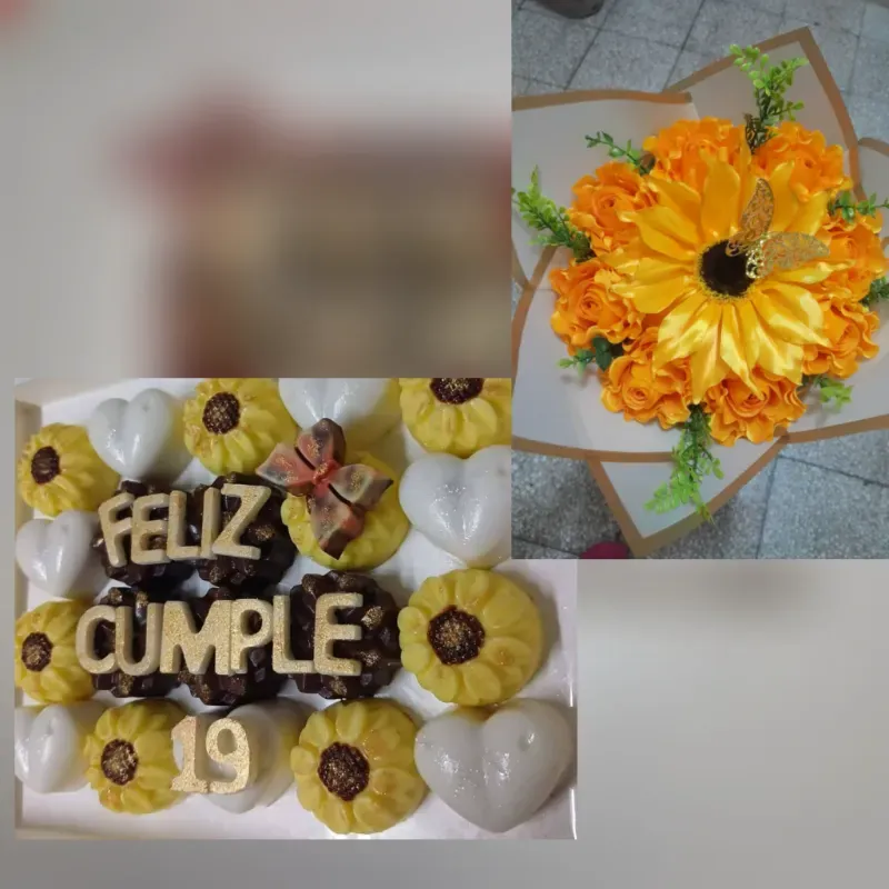 Bombones y flor girasol 