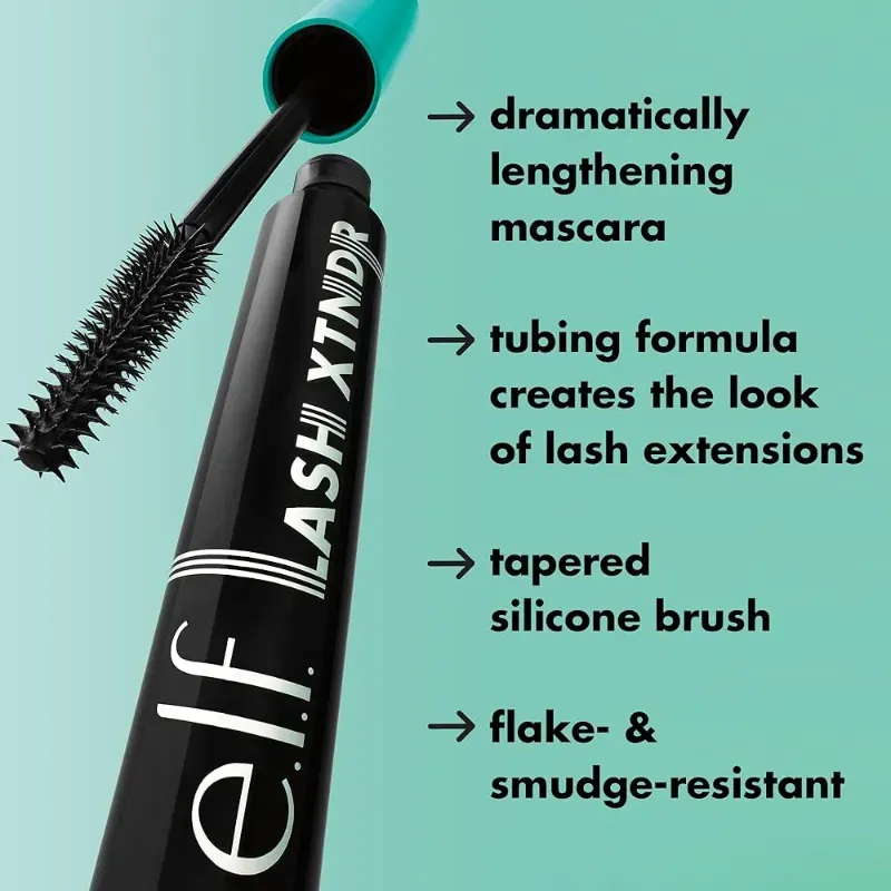 e.l.f. Lash XTNDR - Máscara de pestañas fabricada con tecnología de tubería para el aspecto de extensiones de pestañas, sin grumos ni escamas, vegana y libre de crueldad, color negro