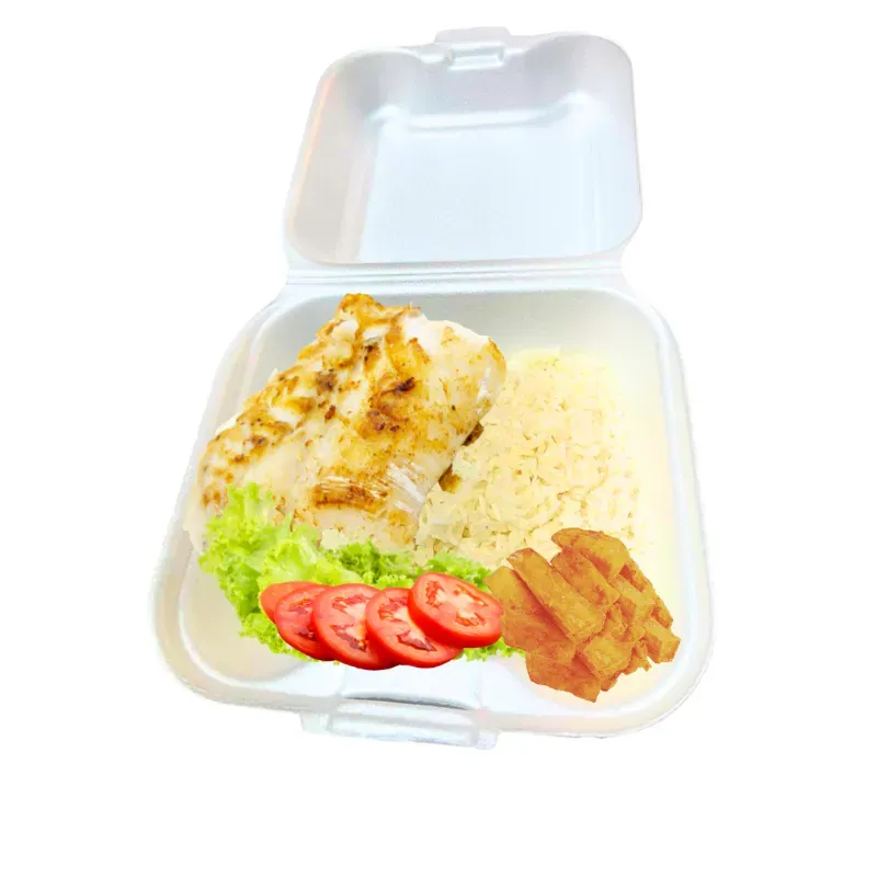 Completa Filete de pescado (Arroz blanco/moro, filete de pescado grillé, vegetales y viandas fritas)