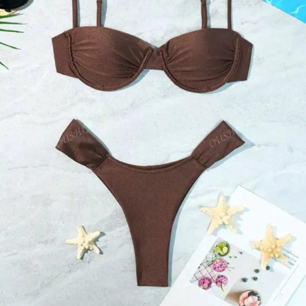  Bikini con fruncido — Marrón