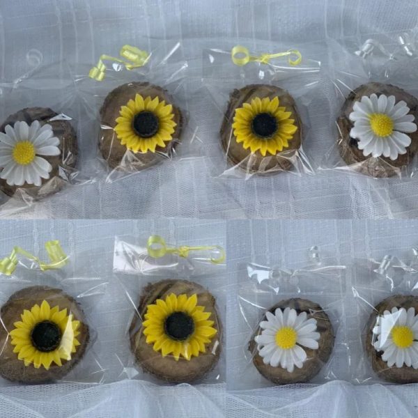 Margaritas y girasoles  en madera