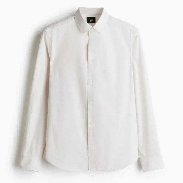 Camisa Beige de Rayas Finas