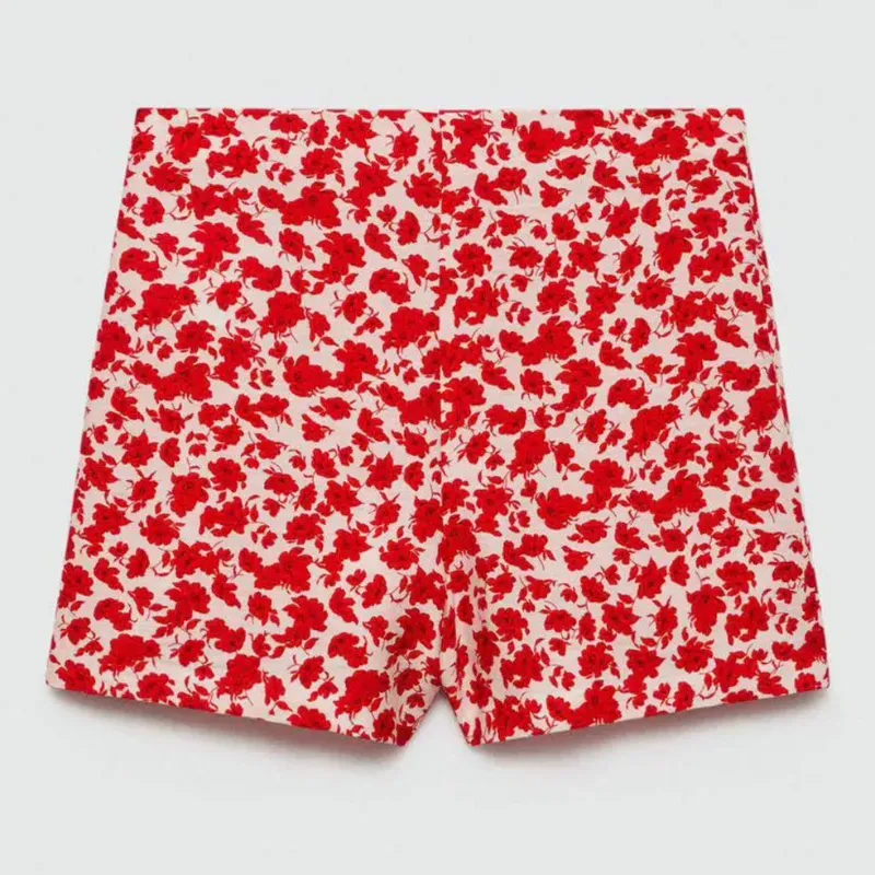 Short Corto Estampado Floral Rojo