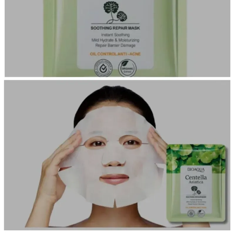 ☘️BIOAQUA Centella Asiatica ☘️Hidratante Facial Calmante Reparación Mascarilla Facial Control Aceite Anti-Acné ☘️