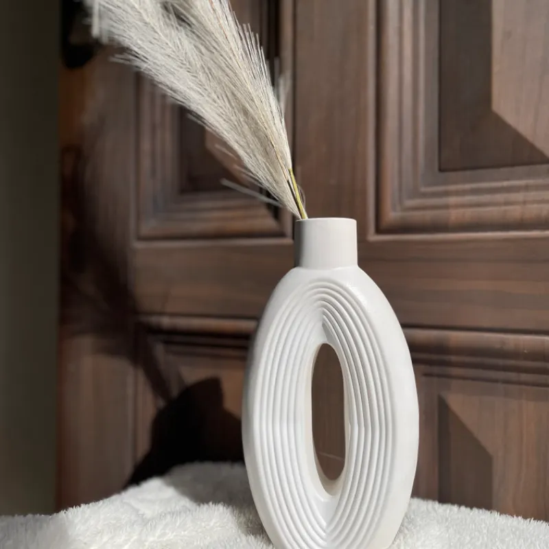 Jarrón estriado grande blanco