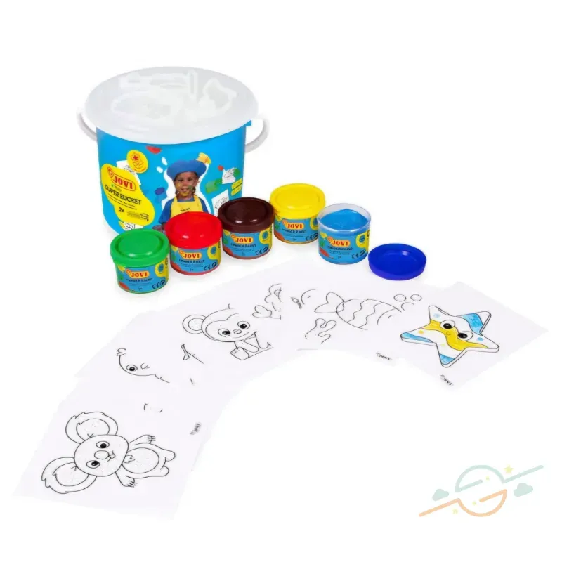 Set de 5 botes de pintura de dedos, hojas para dibujar