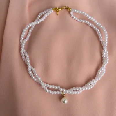 Collar de perlas doble , con dije