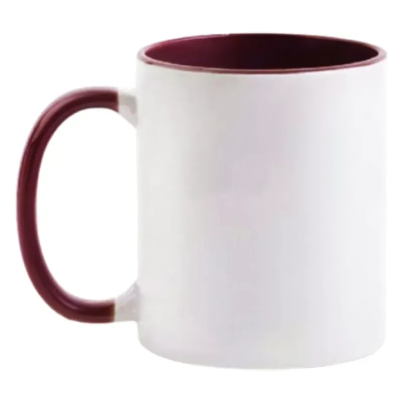 Taza cerámica bicolor con interior y asa de color vino