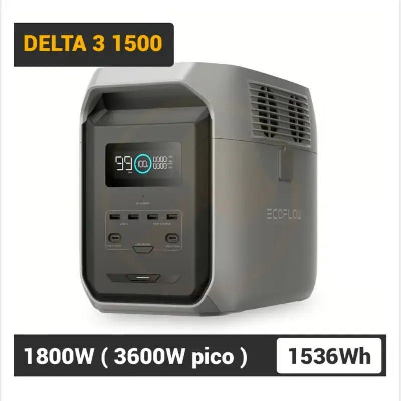 EcoFlow DELTA 3 1500 con 1536Wh, 1800W - Pico 3600W, Carga Rápida y Batería LiFePO Estación de Energía Portátil