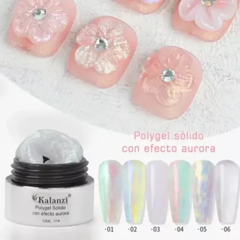 Polygel sólido con efecto aurora