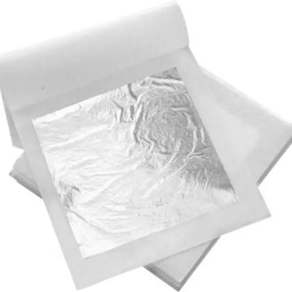 Decoración papel hoja de oro plateado