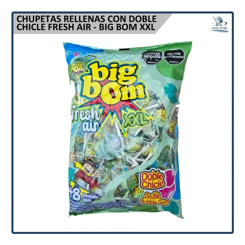 Chupetas con Doble Chicle Fresh Air - Big Bom XXL (48u)