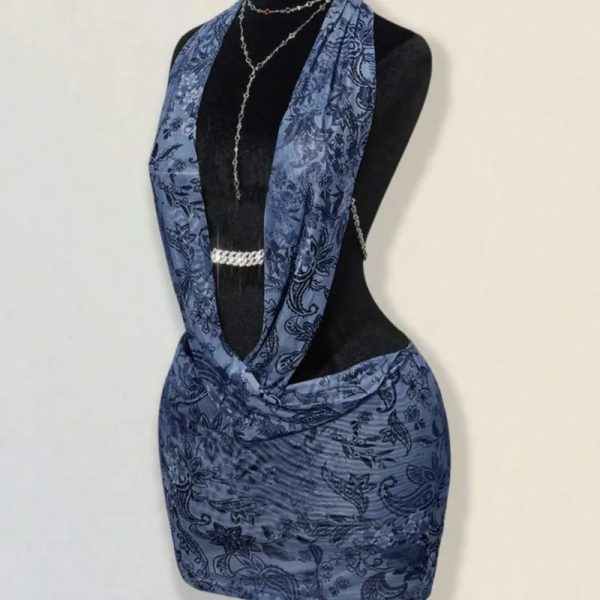 Vestido ajustado con cuello en V profundo, espalda descubierta y bajo irregular con estampado de leopardo sexy para mujer