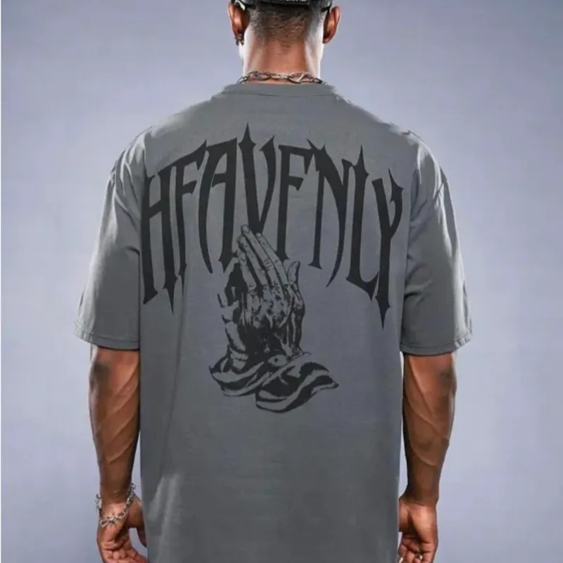 Manfinity EMRG Camiseta de manga corta con cuello redondo y estampado casual para hombre de talla grande