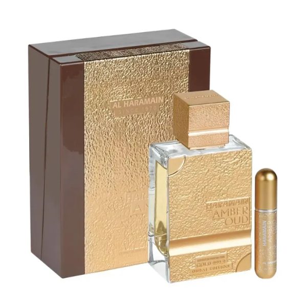AMBER OUD GOLD 999.9 DUBAI EDITION 3.4 OZ + REFILLABLE ATOMISER by Al Haramain