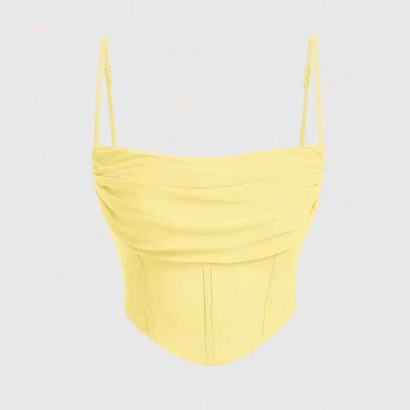 Top amarillo fruncido tirantes