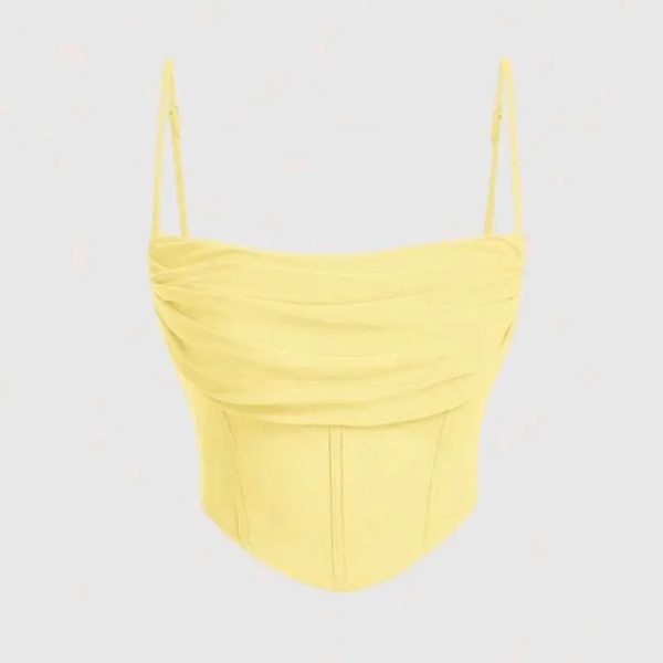 Top amarillo fruncido tirantes