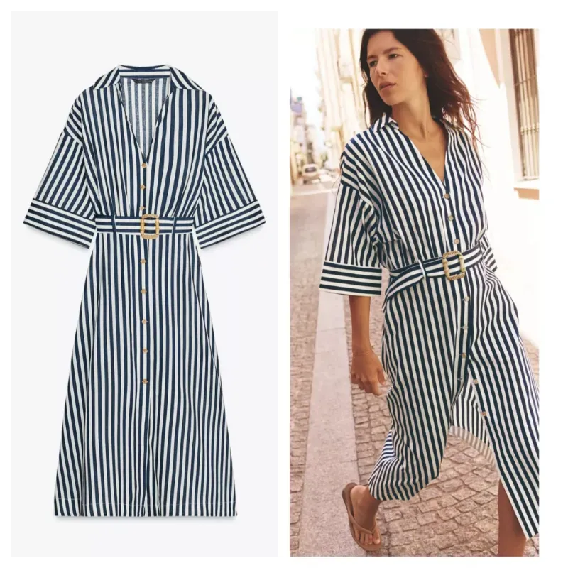 Vestido camisero Zara rayas azul oscuro