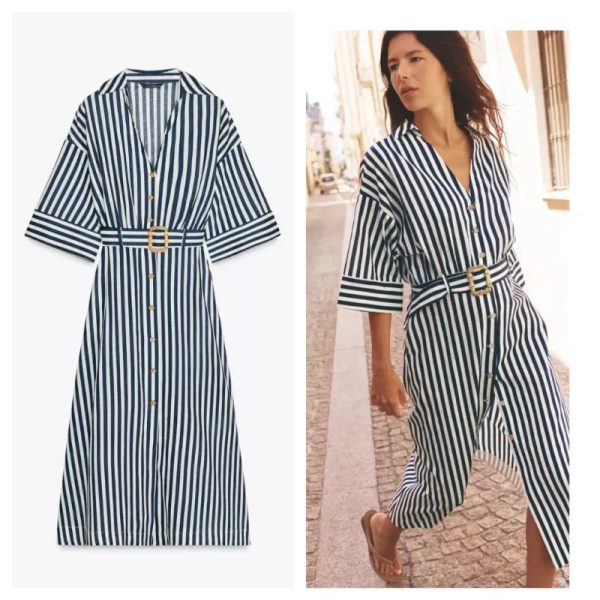 Vestido camisero Zara rayas azul oscuro
