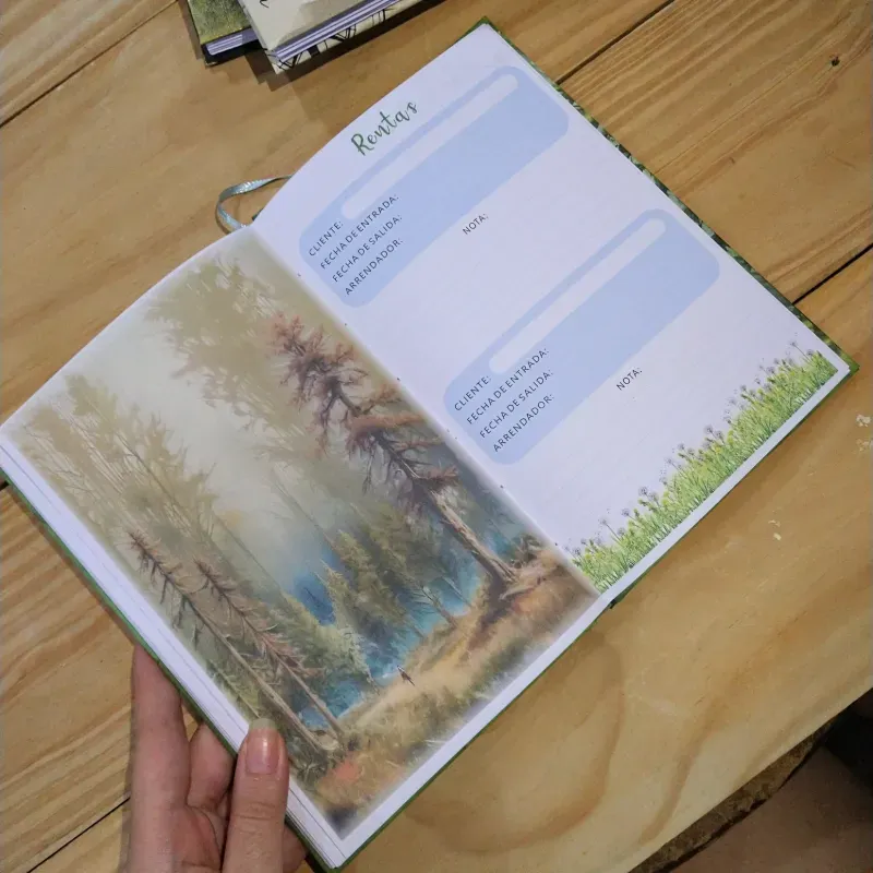 Planner de rentas con ilustraciones de bosque