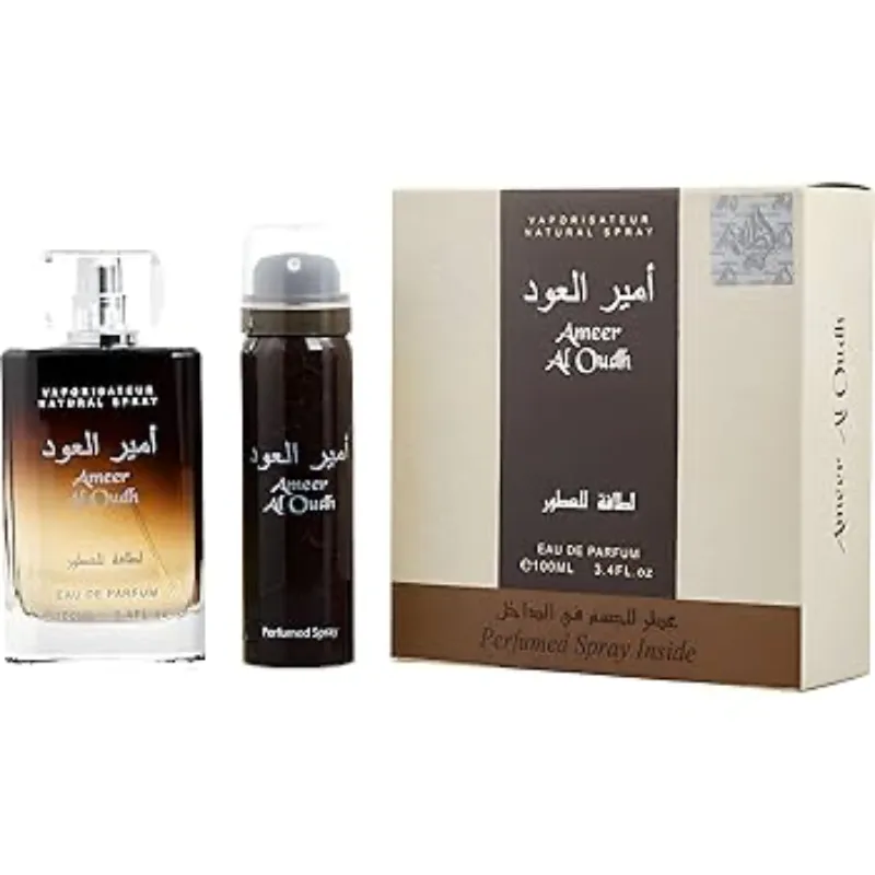 Lattafa Ameer Al Oudh Juego de 2 piezas unisex (3.4 onzas Eau de Parfum Spray + 1.7 onzas desodorante en aerosol)