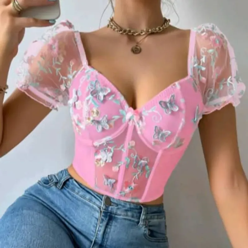  Top con mariposas 3D — Rosado
