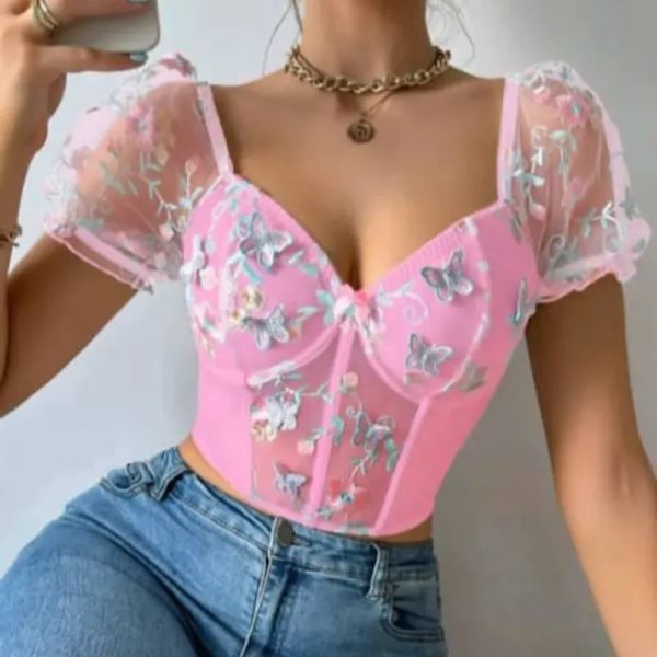  Top con mariposas 3D — Rosado