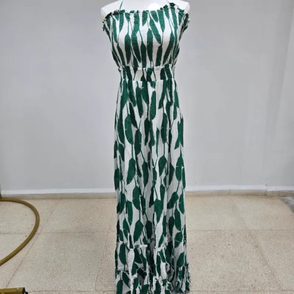 Vestido largo verde estampado de hojas