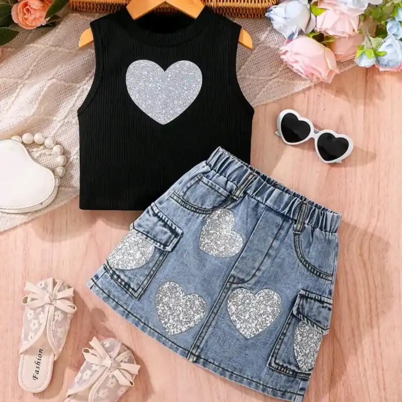 Set d dos piezas camiseta sin manga falda vaquera