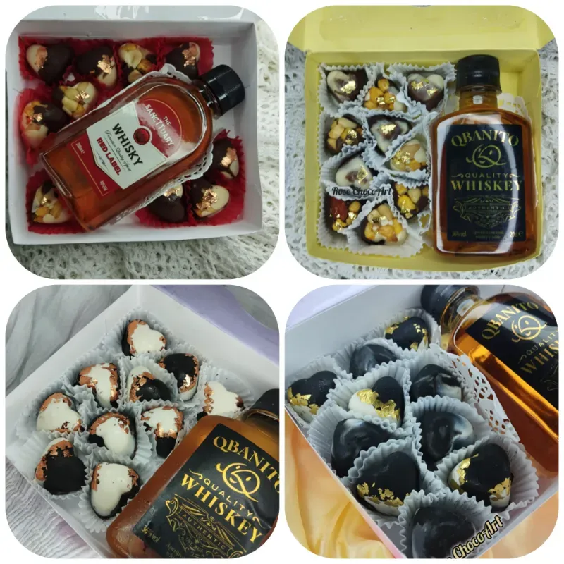 Caja de bombones con botella de Whisky, Vodka o Chancelier