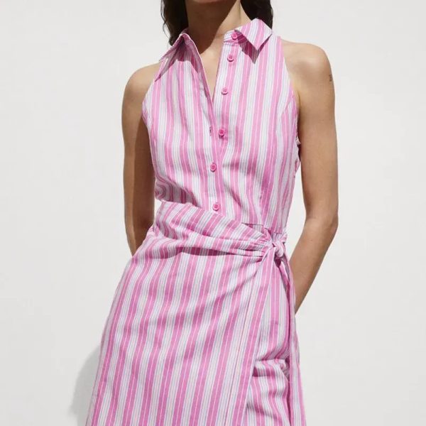 Vestido rosado de rayas sin mangas Mango