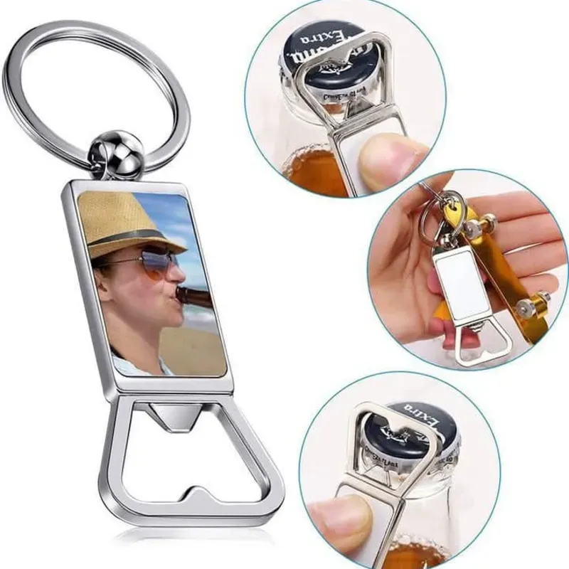 Llavero metálico rectangular con abridor