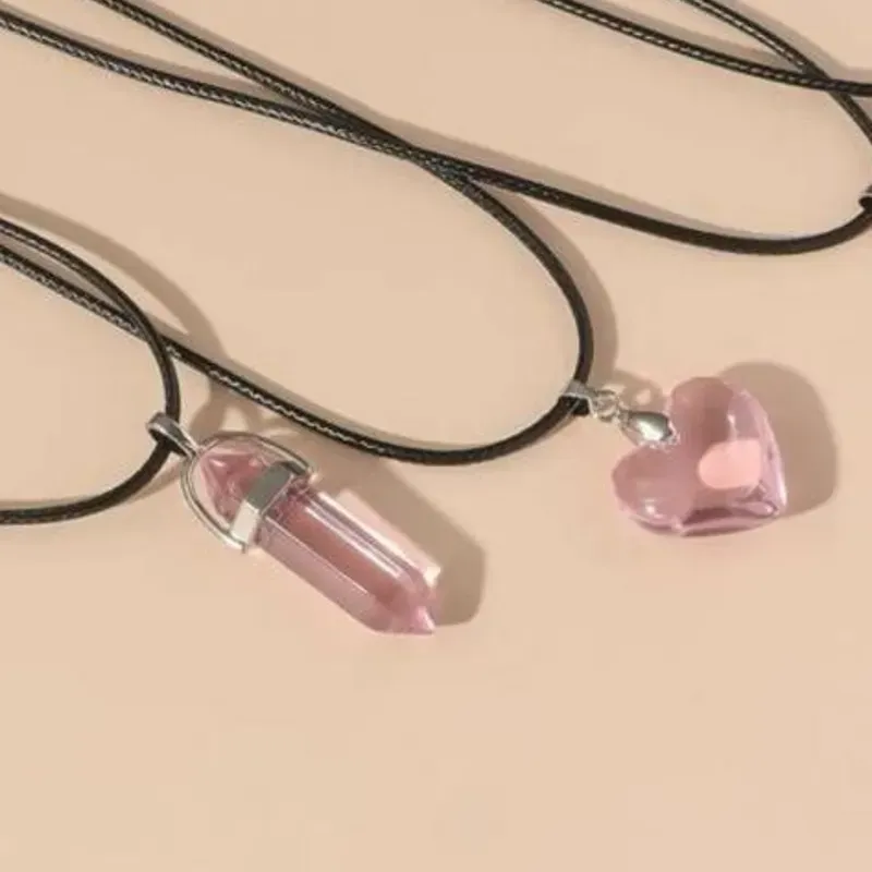 ‼️Collar de Pareja con dijes de cristal rosado‼️