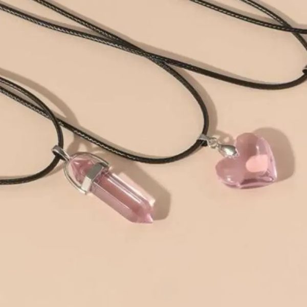 ‼️Collar de Pareja con dijes de cristal rosado‼️