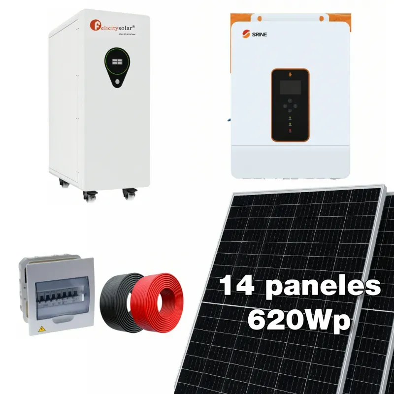 Sistema de 10kW 110/220v de alta frecuencia con 8.68kWp en paneles solares y 25kWh en acumulación.