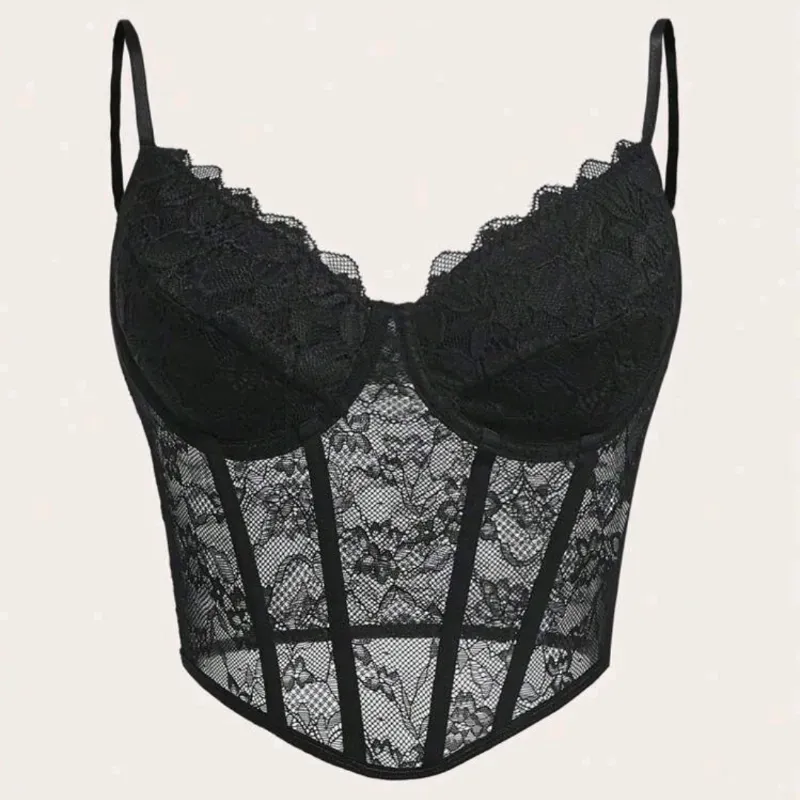 Top corset negro d encaje