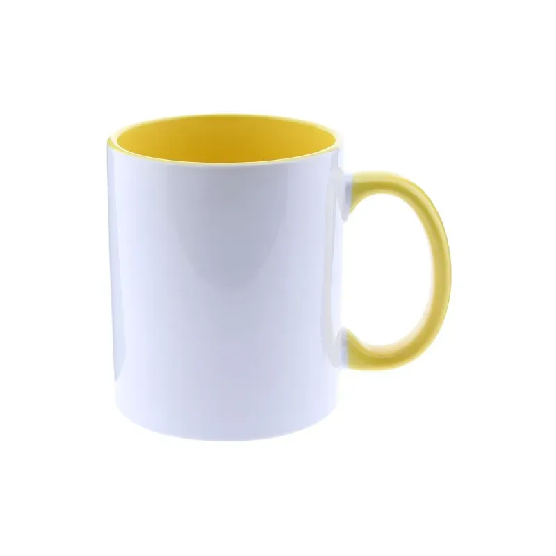 Taza con borde y asa de color amarillo