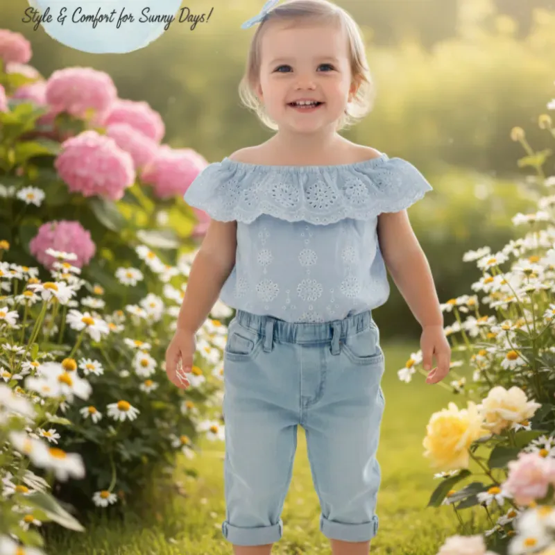 Conjunto de jeans y blusa de hombros descubieros